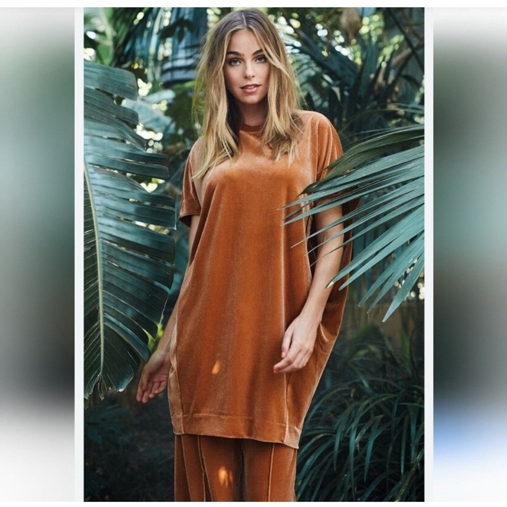 By Malene Birger Tunic Medium Rust‎ Nitrak Velvet Oversized Draped Short Sleeve